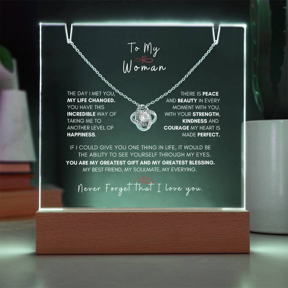 My Beautiful Woman, Love Knot Necklace Keepsake Message Acrylic