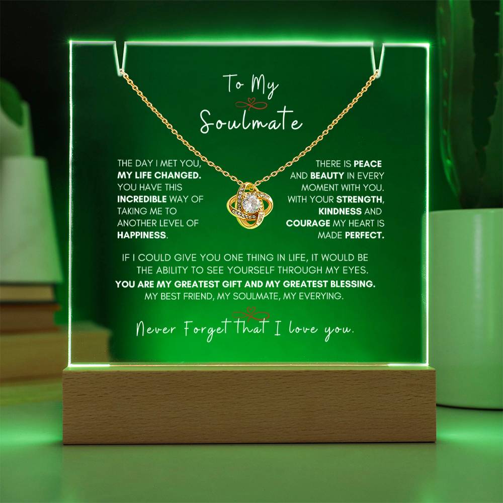 My Beautiful Soulmate, Love Knot Necklace Keepsake Message Acrylic