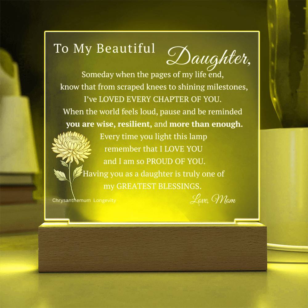 My Beautiful Daughter, Never Forget that I Love You, Birth-Month Flower, Acrylic LED Light Plaque