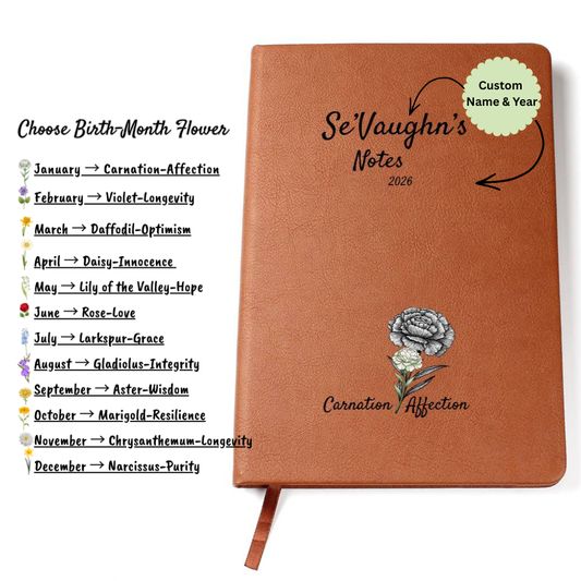 Custom Name Journal with Birth-Month Flower