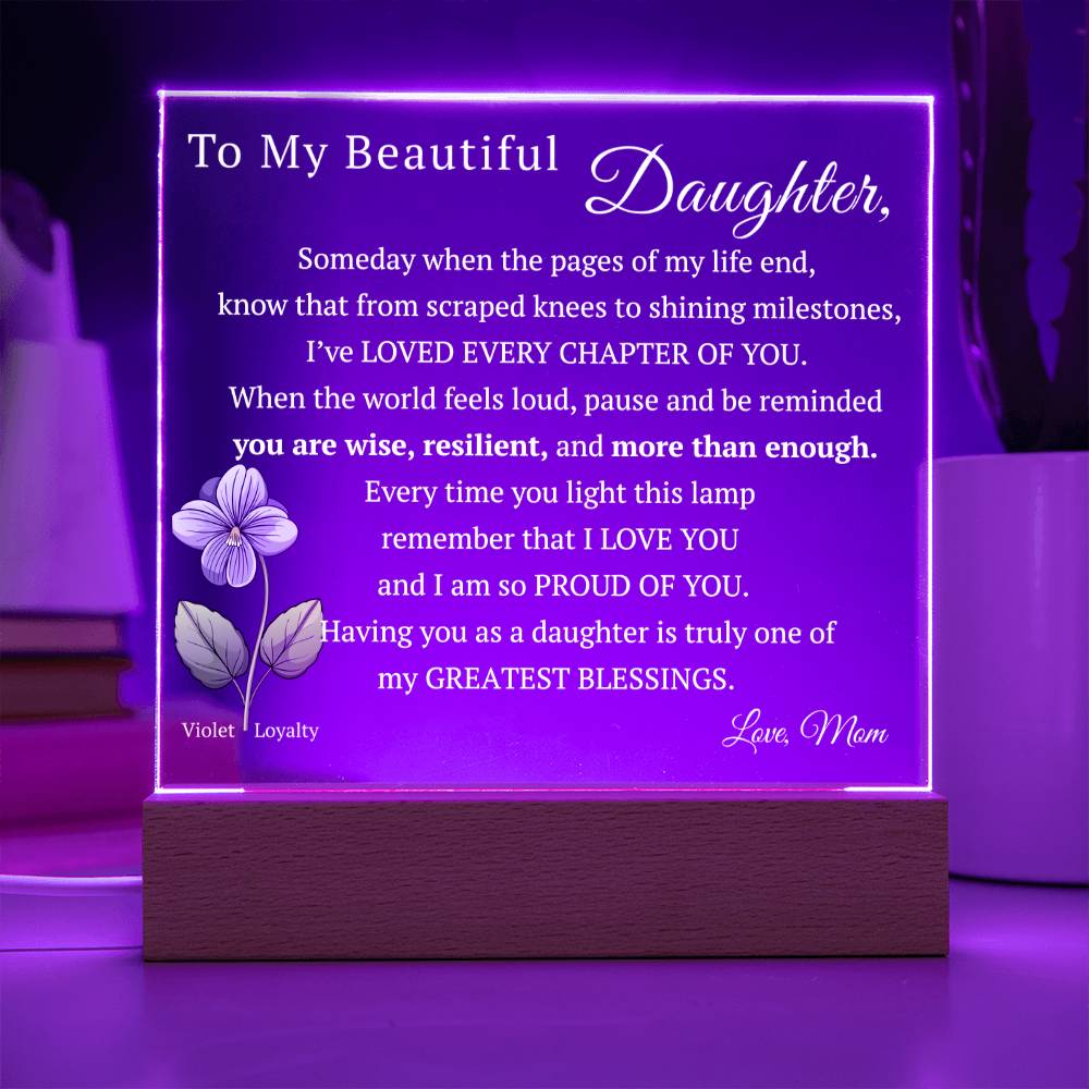 My Beautiful Daughter, Never Forget that I Love You, Birth-Month Flower, Acrylic LED Light Plaque