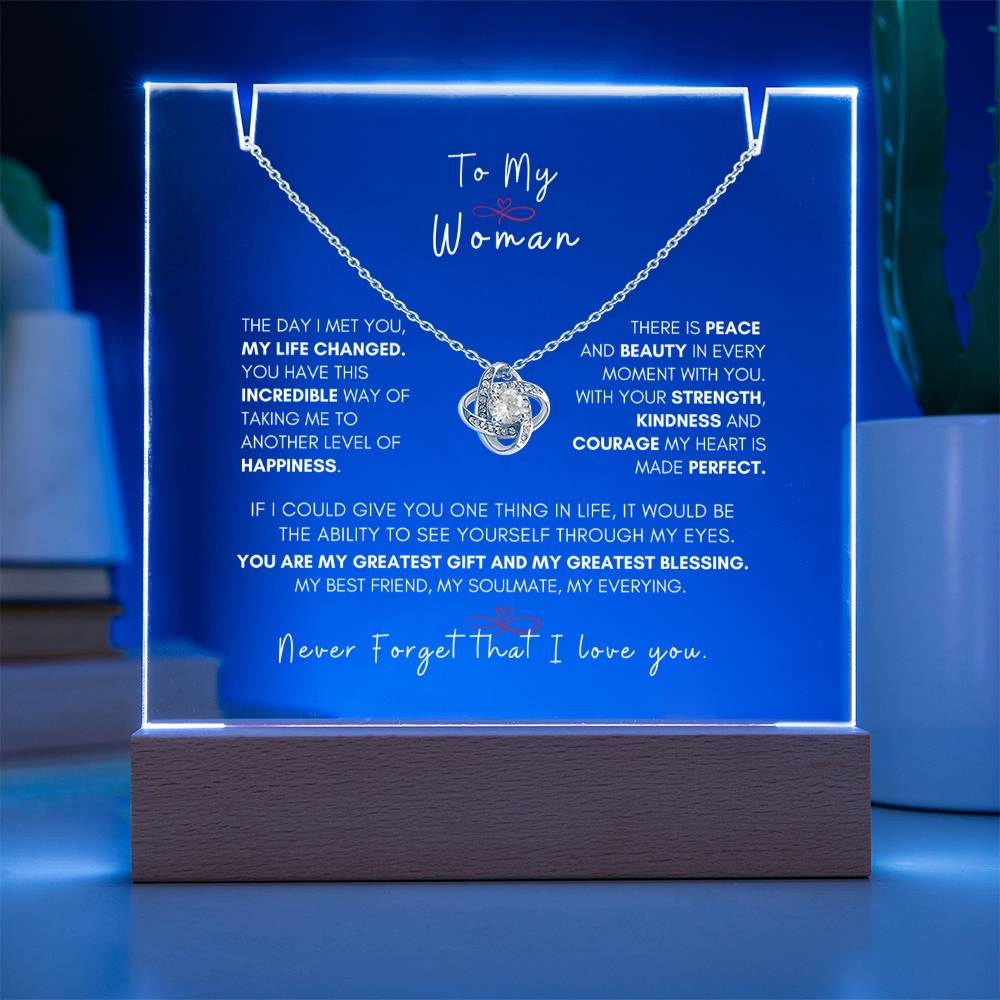 My Beautiful Woman, Love Knot Necklace Keepsake Message Acrylic