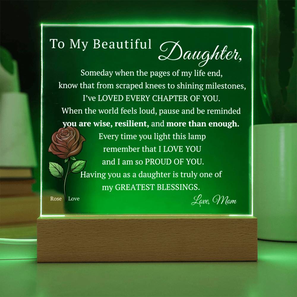 My Beautiful Daughter, Never Forget that I Love You, Birth-Month Flower, Acrylic LED Light Plaque