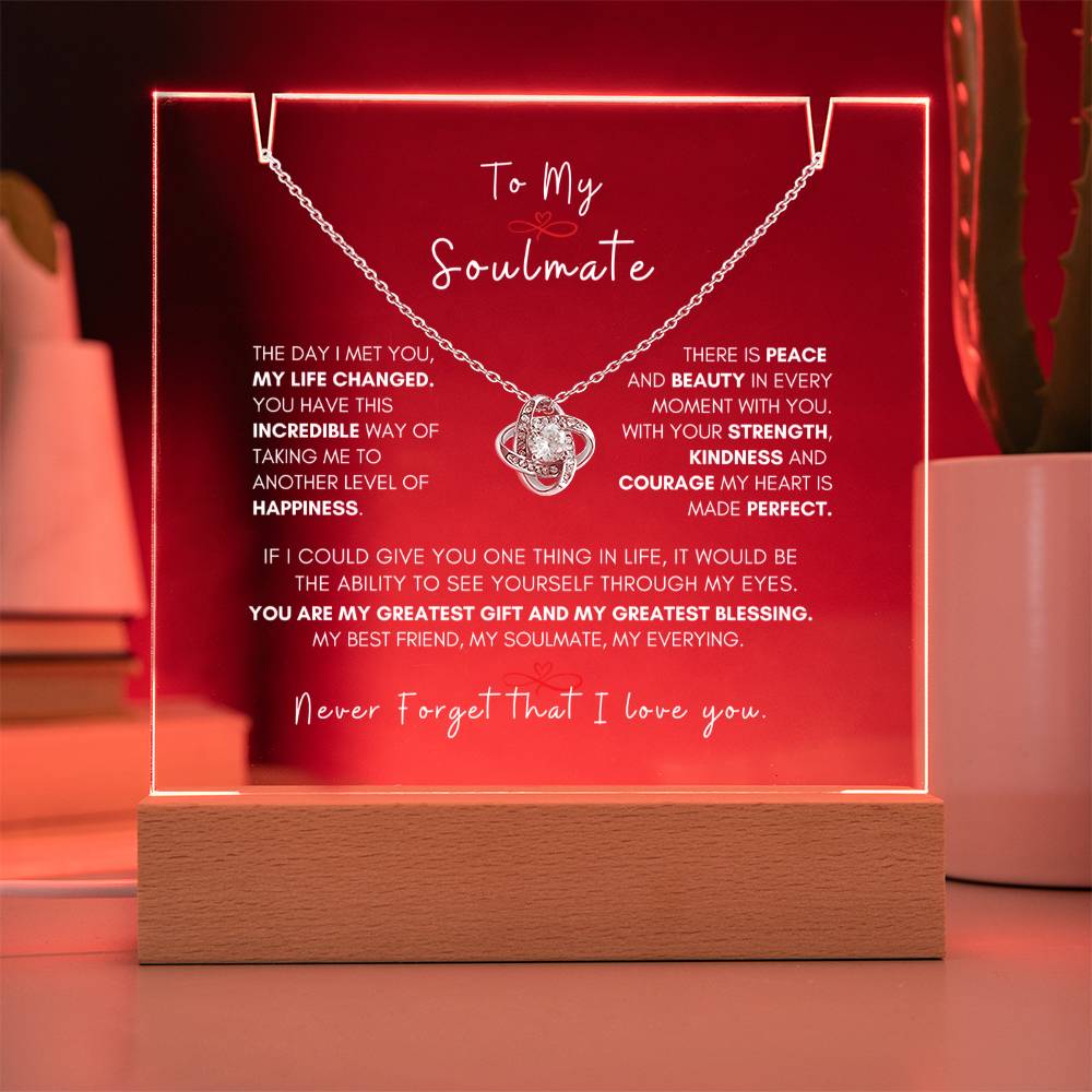 My Beautiful Soulmate, Love Knot Necklace Keepsake Message Acrylic