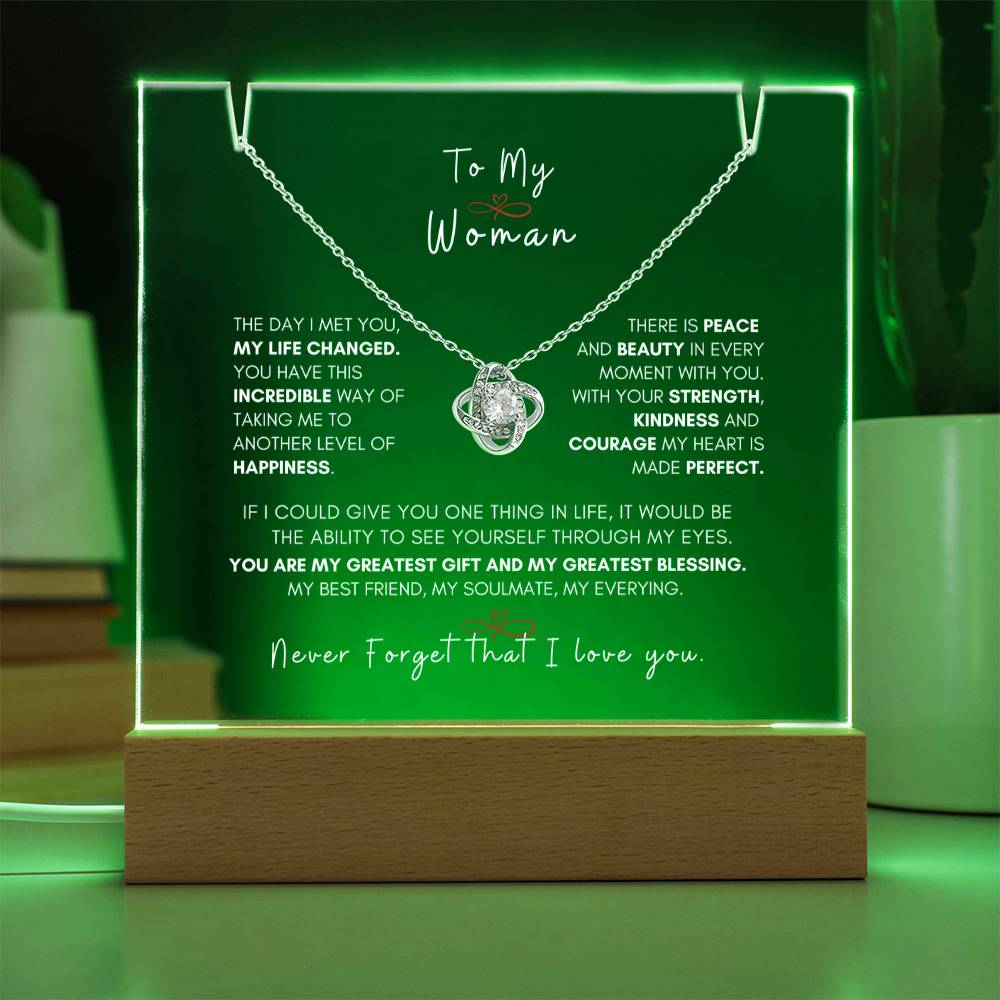 My Beautiful Woman, Love Knot Necklace Keepsake Message Acrylic