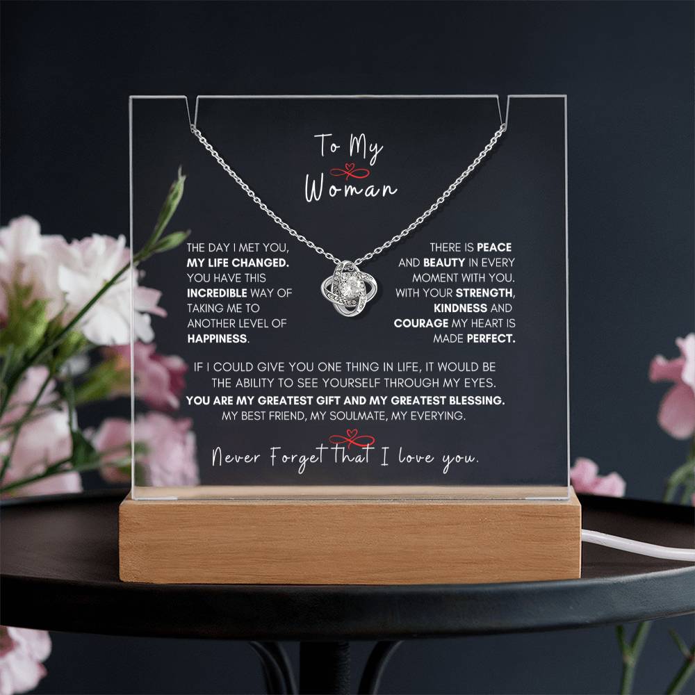 My Beautiful Woman, Love Knot Necklace Keepsake Message Acrylic