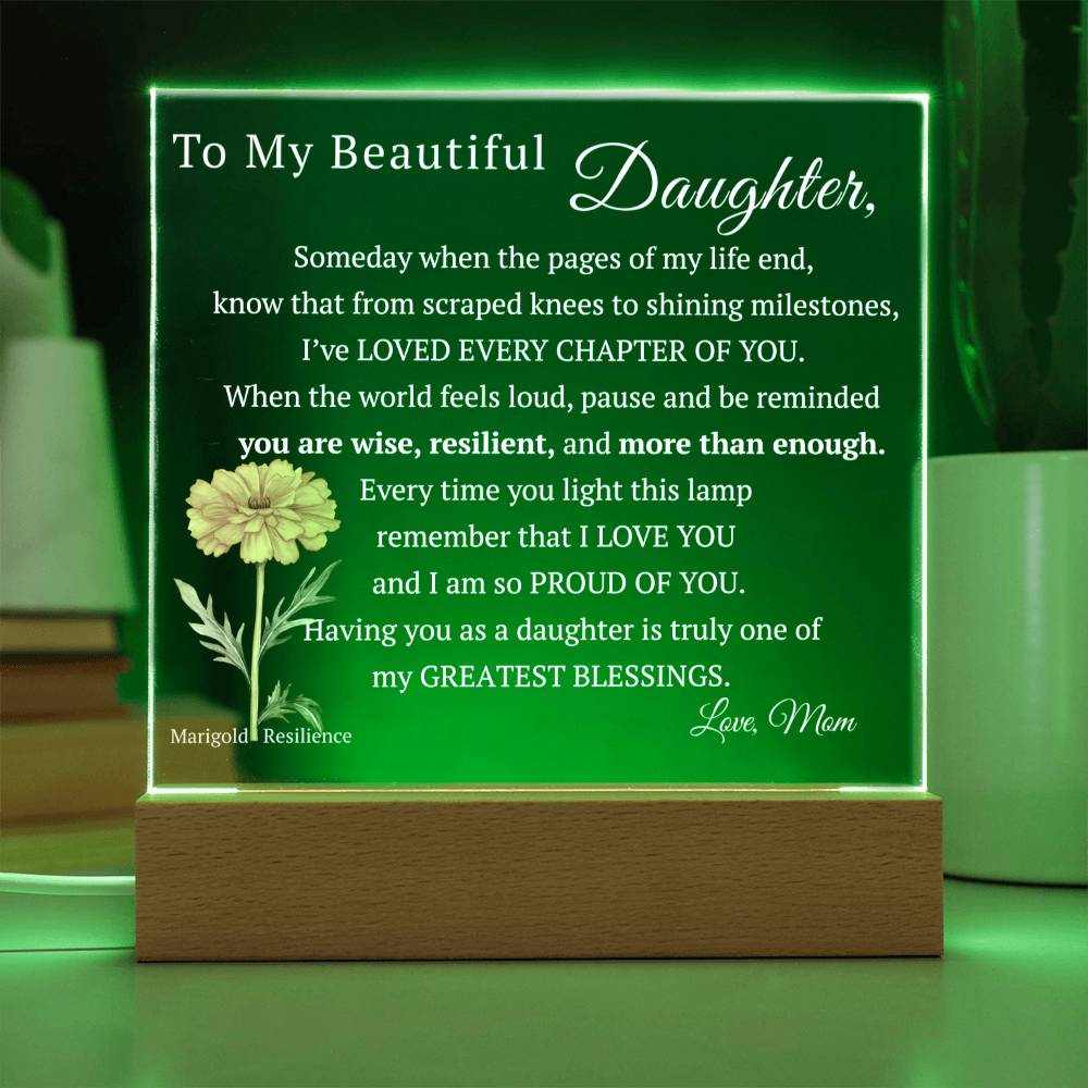 My Beautiful Daughter, Never Forget that I Love You, Birth-Month Flower, Acrylic LED Light Plaque