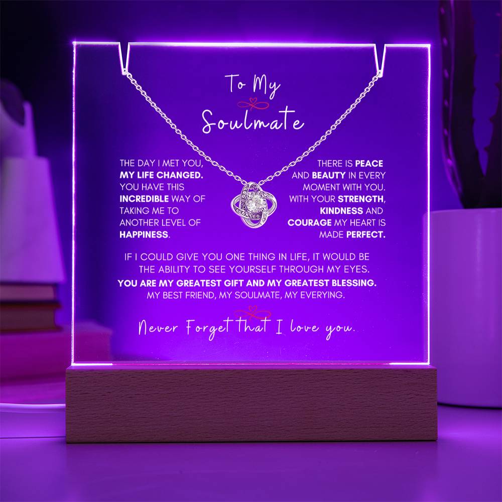 My Beautiful Soulmate, Love Knot Necklace Keepsake Message Acrylic