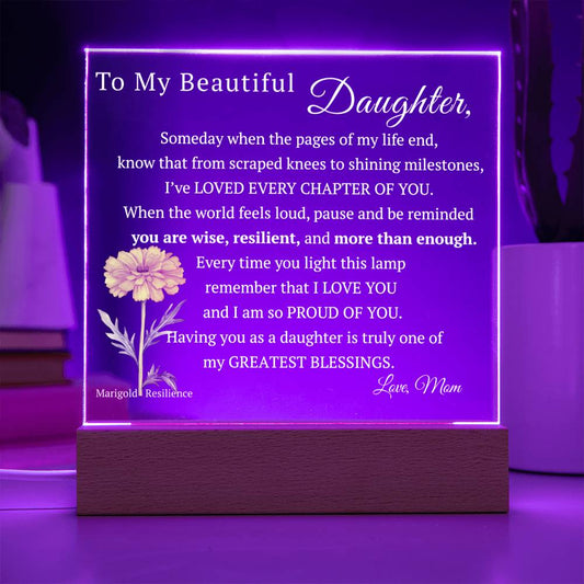 My Beautiful Daughter, Never Forget that I Love You, Birth-Month Flower, Acrylic LED Light Plaque