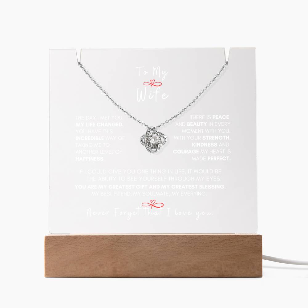 My Beautiful Wife, Love Knot Necklace Keepsake Message Acrylic