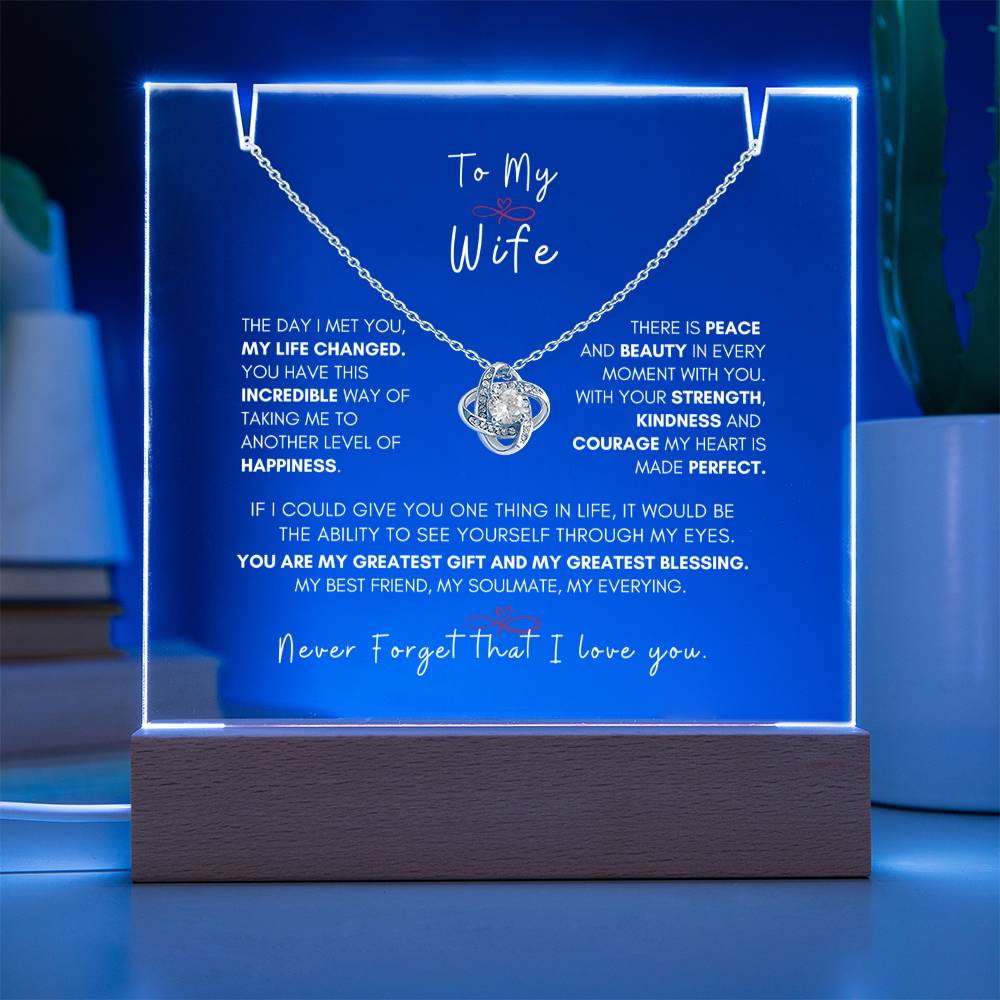 My Beautiful Wife, Love Knot Necklace Keepsake Message Acrylic
