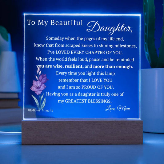 My Beautiful Daughter, Never Forget that I Love You, Birth-Month Flower, Acrylic LED Light Plaque