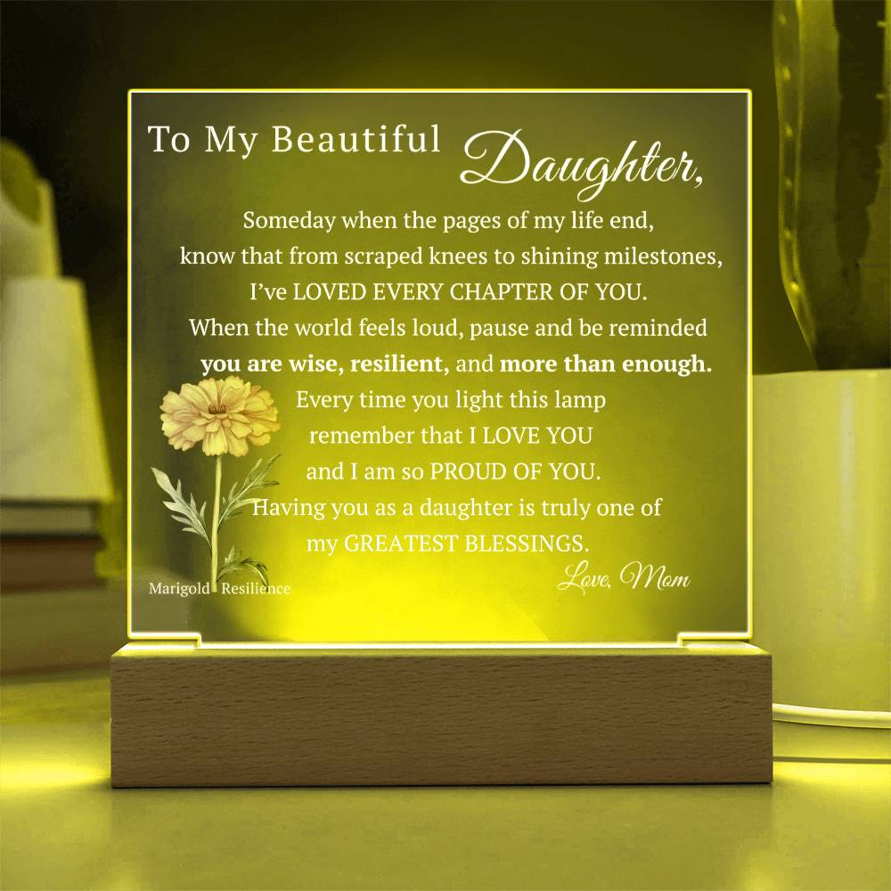 My Beautiful Daughter, Never Forget that I Love You, Birth-Month Flower, Acrylic LED Light Plaque