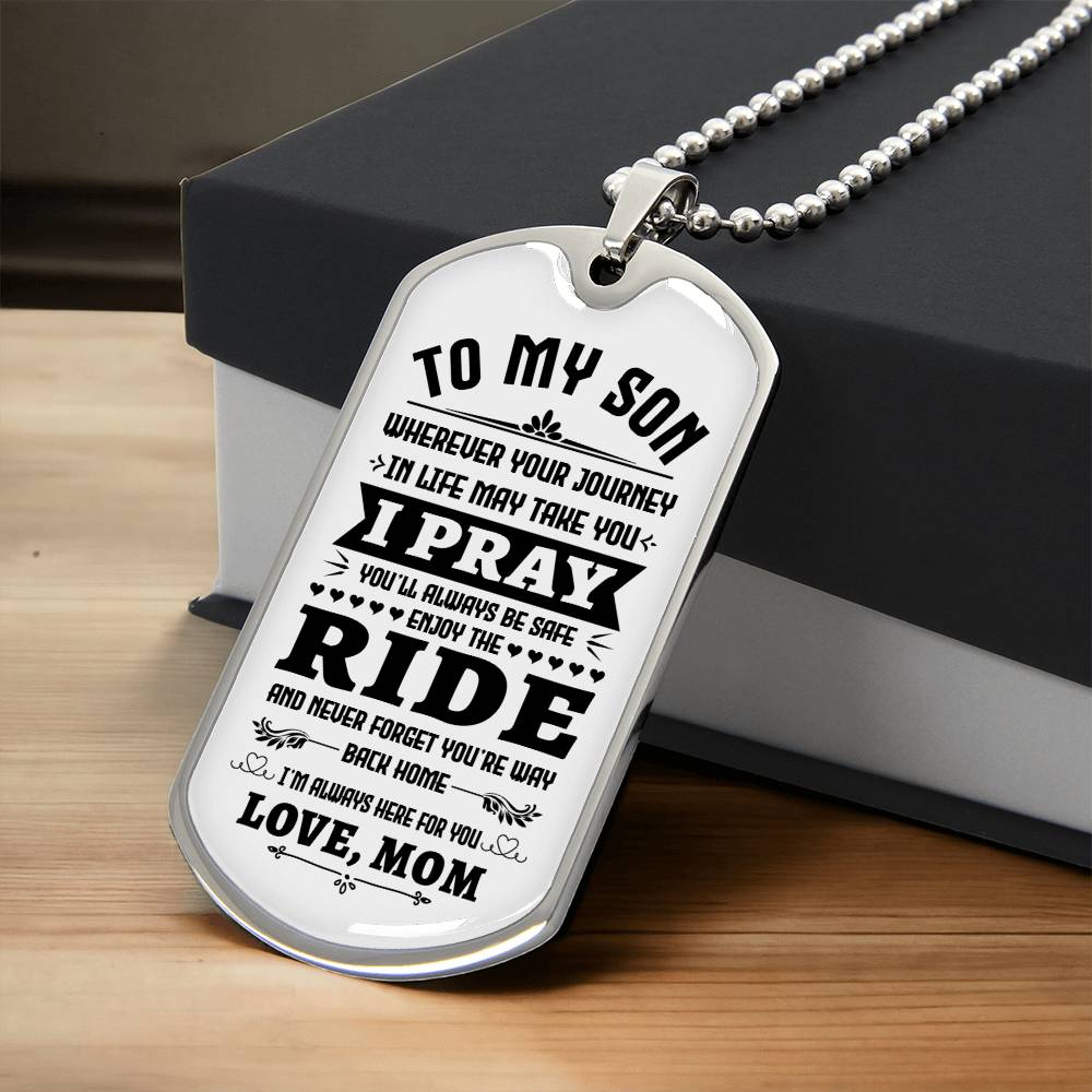 To My Son Dog Tag Necklace – From Mom | Inspirational Gift for Son