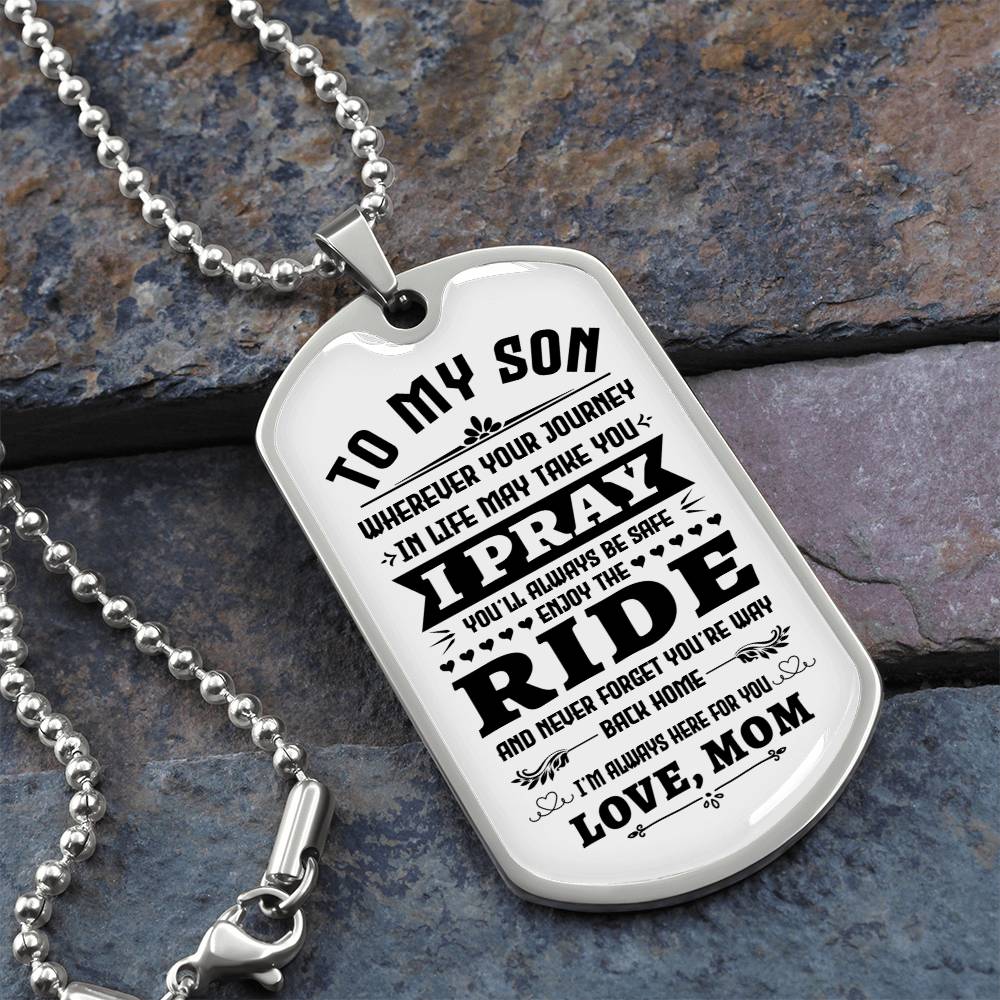 To My Son Dog Tag Necklace – From Mom | Inspirational Gift for Son