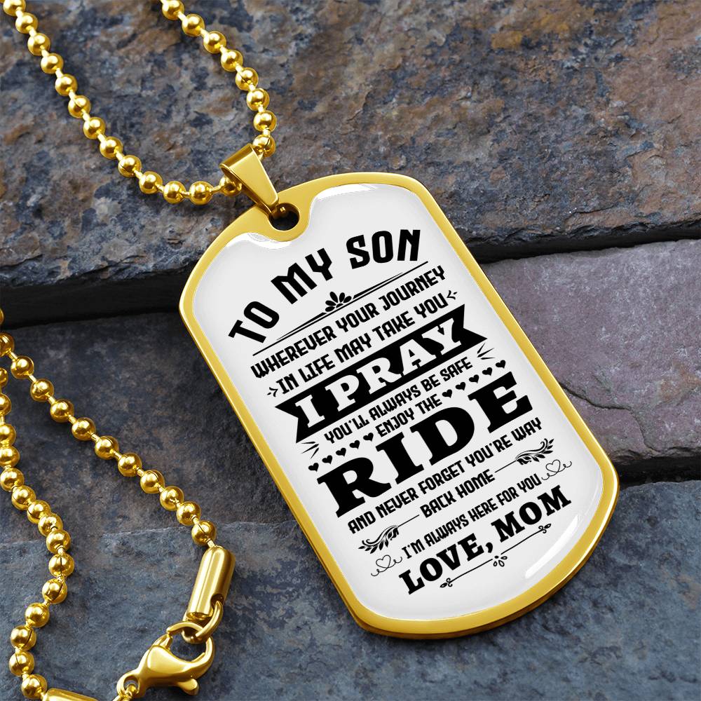 To My Son Dog Tag Necklace – From Mom | Inspirational Gift for Son