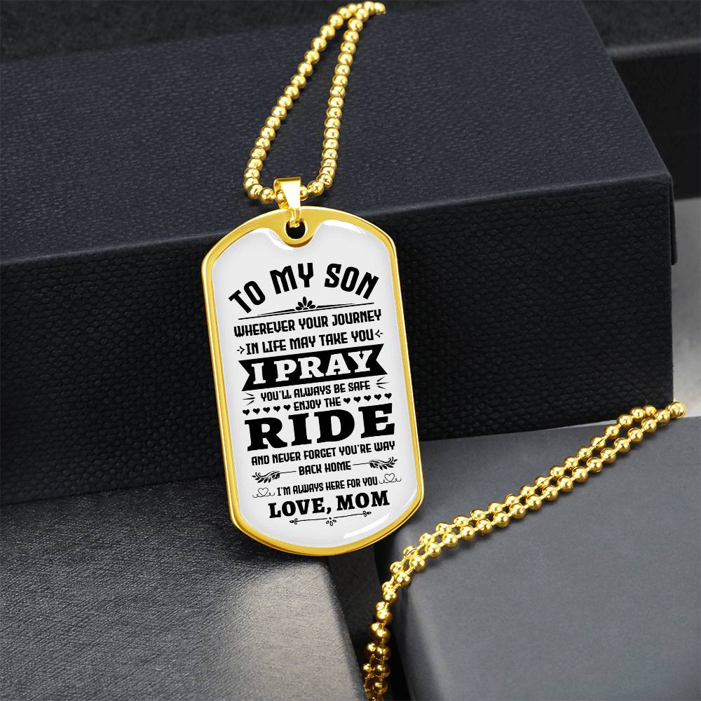 To My Son Dog Tag Necklace – From Mom | Inspirational Gift for Son