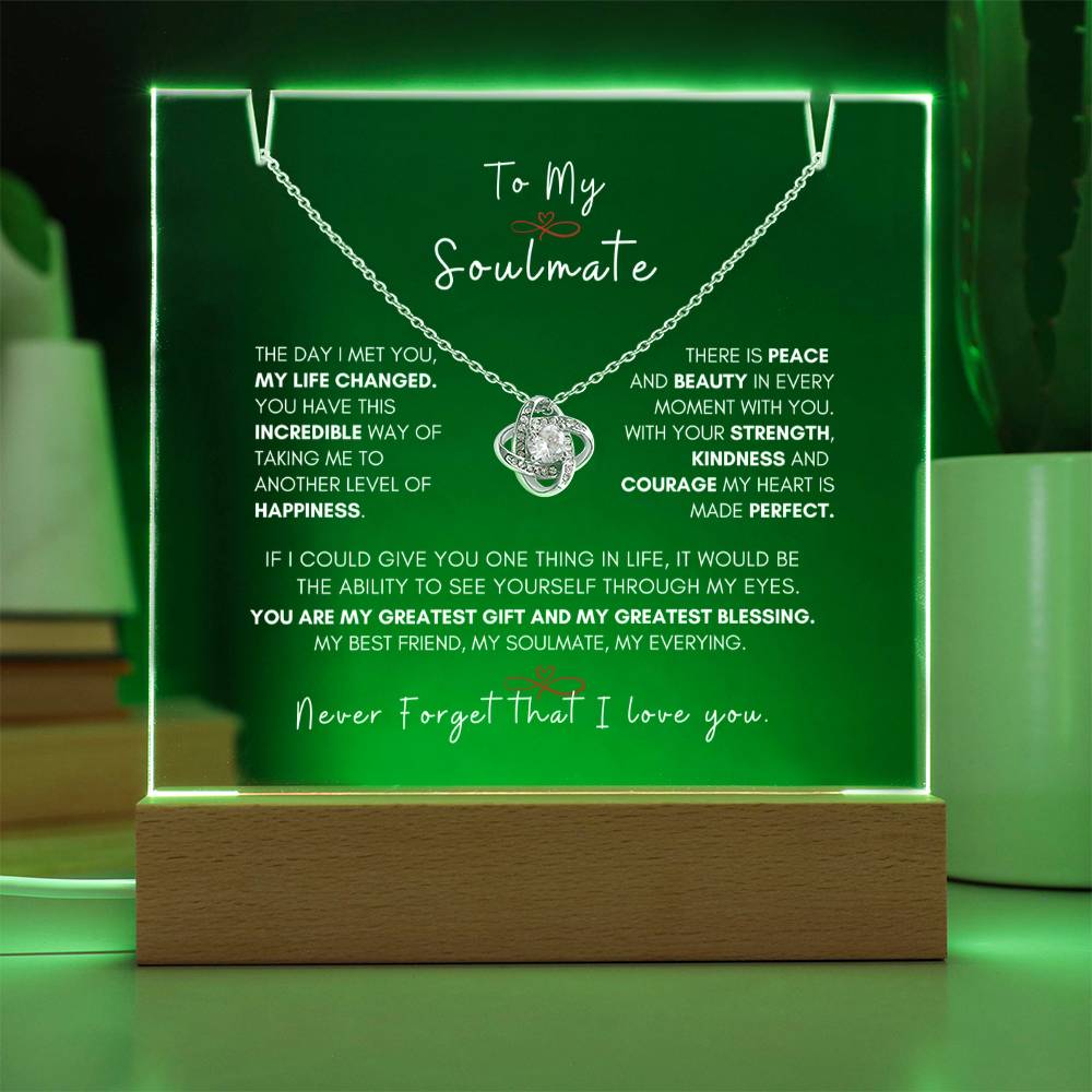 My Beautiful Soulmate, Love Knot Necklace Keepsake Message Acrylic