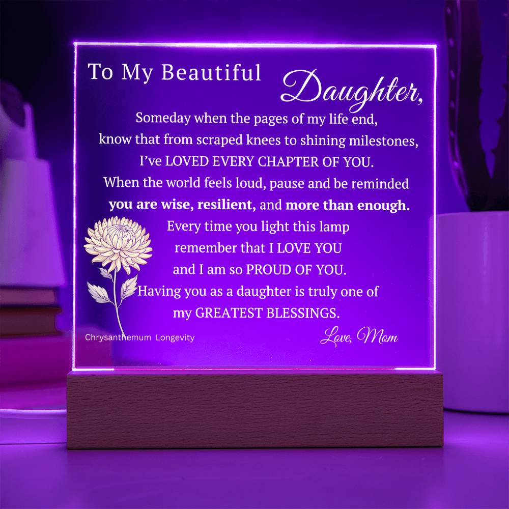My Beautiful Daughter, Never Forget that I Love You, Birth-Month Flower, Acrylic LED Light Plaque