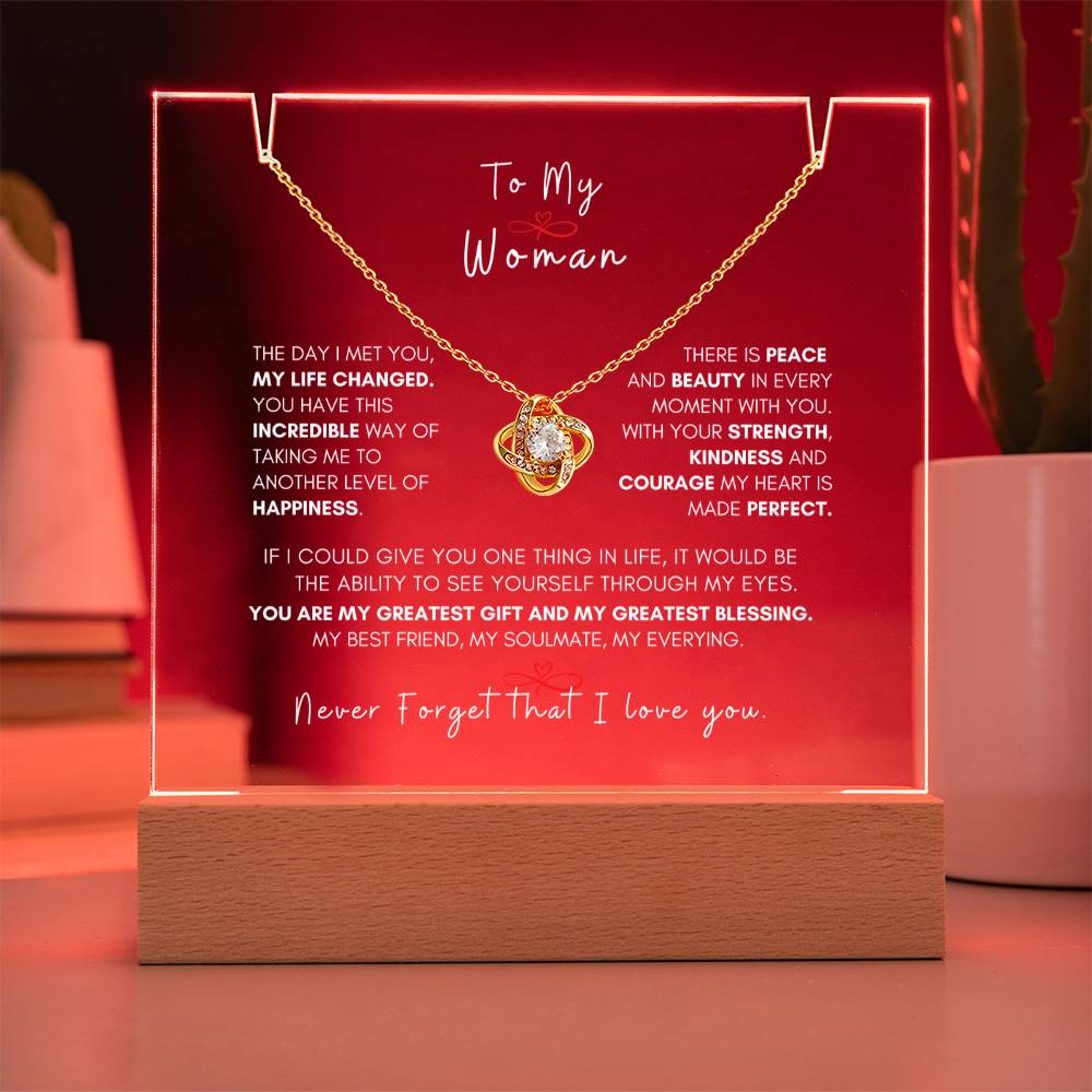 My Beautiful Woman, Love Knot Necklace Keepsake Message Acrylic